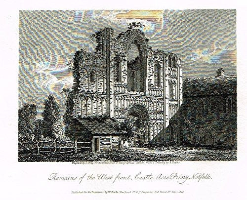 Miniature Topographical Views - "CASTLE ACRE PRIORY, NORFOLK" - Copper Engraving - 1808