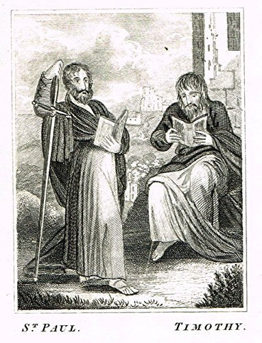 Miller's Scripture History - "ST. PAUL & TIMOTHY" - Small Religious Copper Engraving - 1839