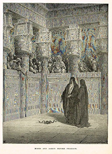 Buel's Beautiful Story - "MOSES AND AARON BEFORE PHARAOH" - Woodcut - 1887