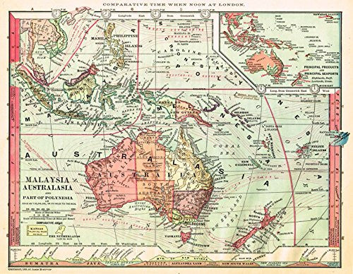 Barnes's Geography - "MALAYSIA & AUSTRALIA" Map by Monteith -1875
