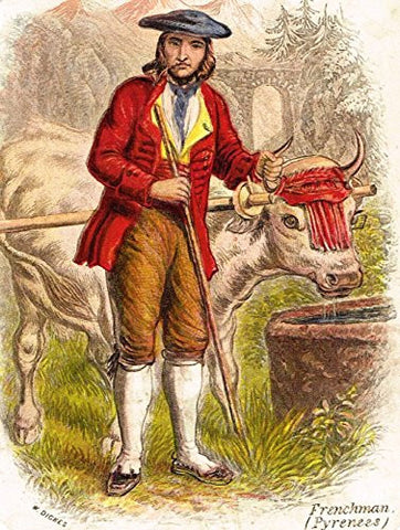 Miniature by W.Dickes - FRENCHMAN WITH COW - Hand-Colored Engraving - 1809