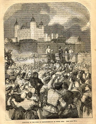 Cassell's English History - EXECUTION OF DUKE OF NORTHUMBERLAND ON TOWER HILL - Engraving - 1857