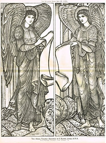 Building News' - "TWO ANGEL FIGURES by BURNE JONES" - Large Lithograph - 1885