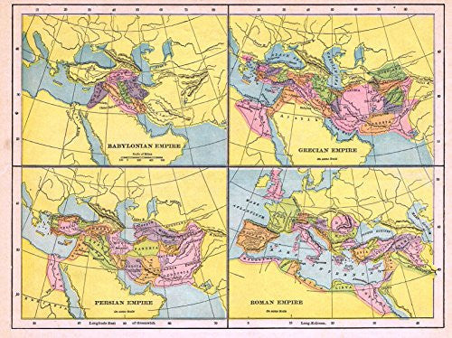 Map - "BABYLONIAN, GRECIAN, PERSIAN & ROMAN EMPIRES" - Chromolithograph - c1880