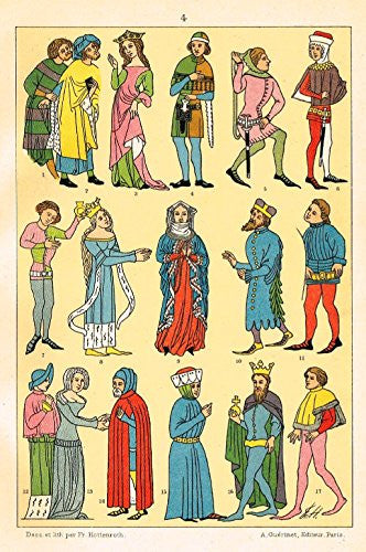 Hottenroth's Le Costume - "KINGS & QUEENS WITH SERVANTS" - Chromolithograph - 1890