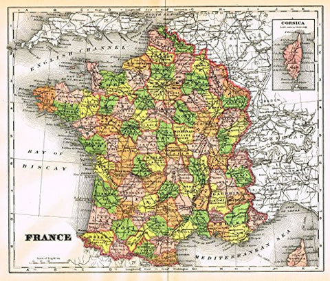 Johnson's Universal Cyclopedia - "FRANCE" - Hand-Colored Lithograph - 1896