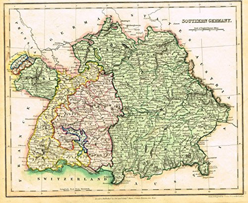 Map by John Dower - "SOUTHERN GERMANY" - Hand-Colored Engraving - 1836