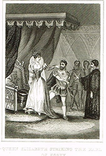 Miniature History of England - QUEEN ELIZABETH STRIKING THE EARL OF ESSEX - Copper Engraving - 1812