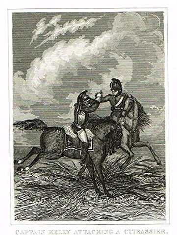 Miniature History of England - CAPTAIN KELLY ATTACKING A CUIRASSIER - Copper Engraving - 1812