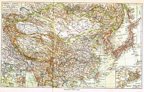 Meyers' Lexicon Map - "CHINA & JAPAN" - Chromolithograph - 1913