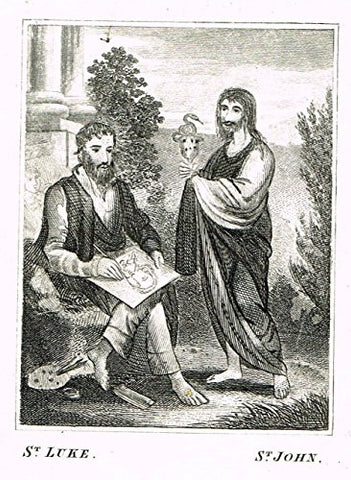 Miller's Scripture History - "ST. LUKE & ST. JOHN" - Small Religious Copper Engraving - 1839