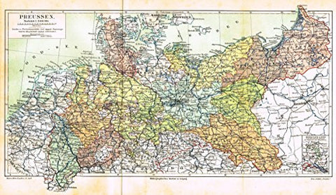 Meyers' Lexicon Map - "PRUSSIA" - Chromolithograph - 1913
