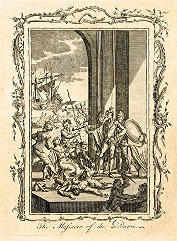 THE MASSACRE OF THE DANES" - Copper Engraving - 1760