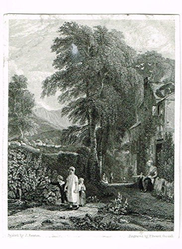 Miniature Print - IN THE WOODS by Goodall - Steel Engraving - c1850