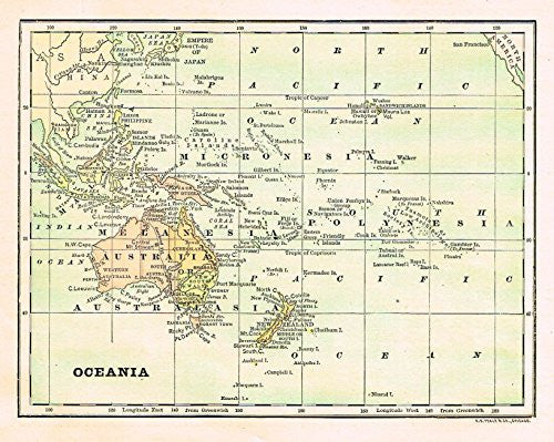 Encyclopedia Map - "OCEANA" - Chromolithograph - 1889