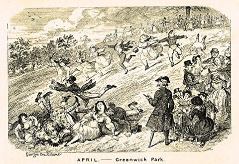 Cruikshank's Almanack - "APRIL - GREENWICH PARK" - Engraving - 1836