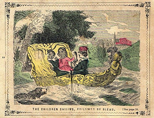 Mary Durang's - "THE CHILDREN SAILING, FOLLOWED BY BLEAU" - H-Col'd Engraving - 1857