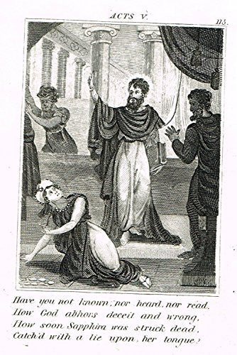 Miller's Scripture History - "HOW SOON SAPPHIRA WAS STRUCK DEAD" - Engraving - 1839
