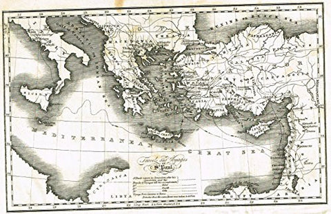 Religious Map - "TRAVELS AND VOYAGES OF ST. PAUL" - Copper Engraving - c1820