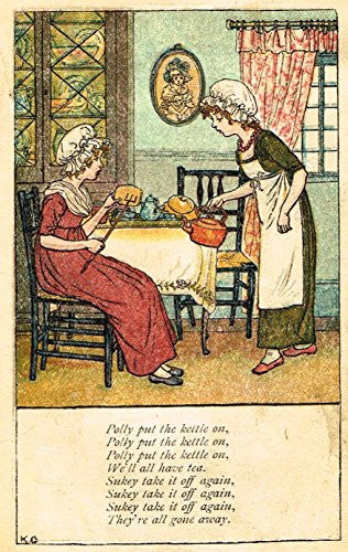 Greenaway's Mother Goose - POLLY PUT THE KETTLE ON - Chromolithograph - 1898