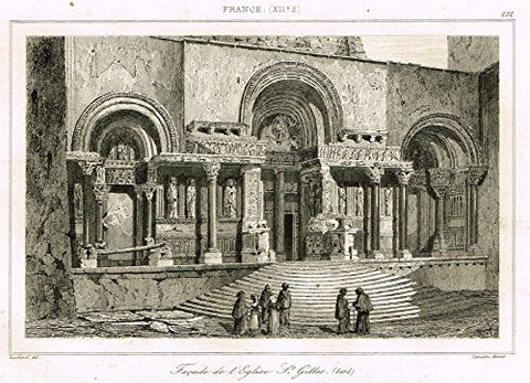Bas's France Encyclopedique - "FACADE DE L'EGLISE ST. GILLES" - Steel Engraving - 1841