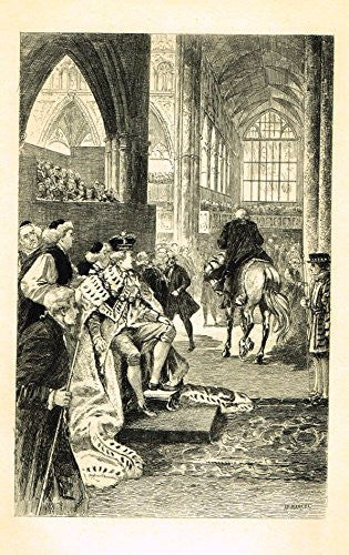 Heneage's Memoirs of England - "PERSISTED ON ENTERING THE HALL BACKWARDS" Etching by Marcel -1900