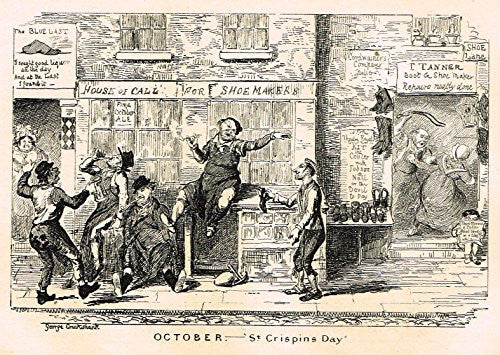 Cruikshank's Almanack - "OCTOBER - ST. CRISPINS DAY" - Engraving - 1836