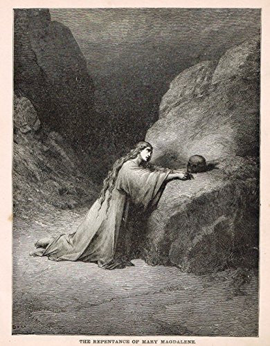 Gustave Dore's Illustration - THE REPENTANCE OF MARY MAGDALENE - Woodcut - c1880