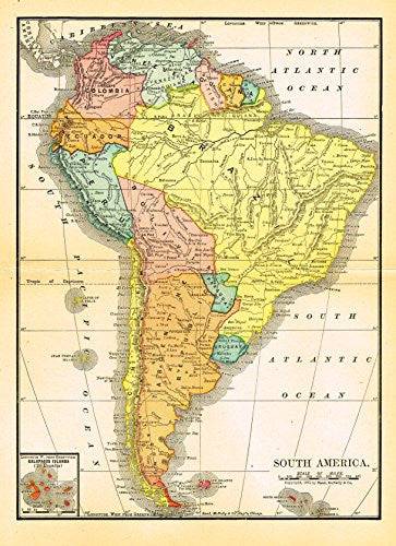 Rand McNally Map - SOUTH AMERICA - Chromolithograph - 1903
