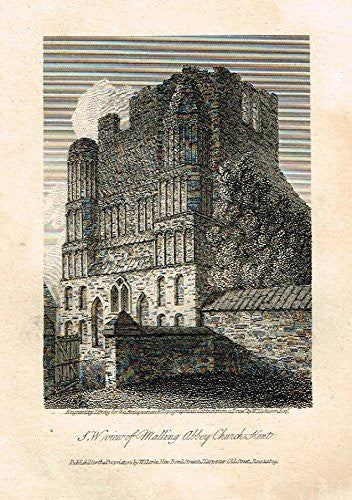 Miniature Topographical Views - "MALLING ABBEY CHURCH, KENT" - Copper Engraving - 1808