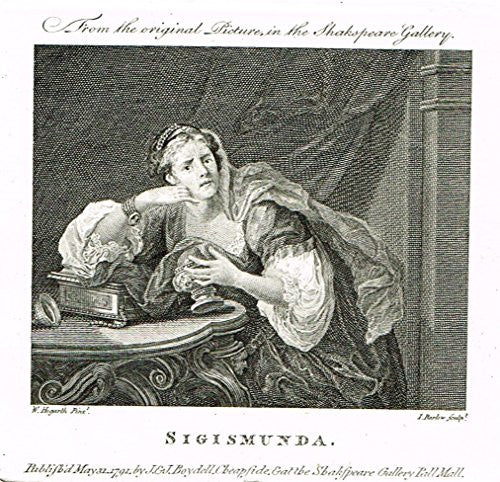 Hogarth's Illustrated - "SISGISMUNDA" - Antique Copper Engraving - 1793