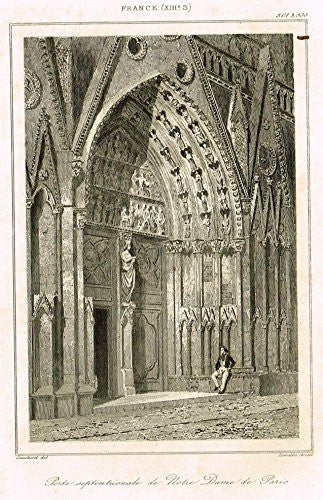 Bas's France Encyclopedique - "PORTE SEPTONTRIONALE DE NOTRE DAME" - Steel Engraving - 1841