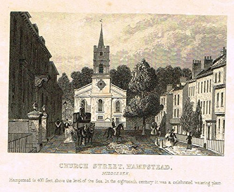 Miniature Dugdale Views - "CHURCH STREET, HAMPSTEAD, MIDDLESEX" - Copper Engraving - 1845