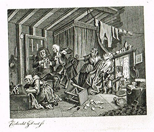 Hogarth's Illustrated - "THE HARLOT'S PROGRESS - PL V" - Antique Engraving - 1807