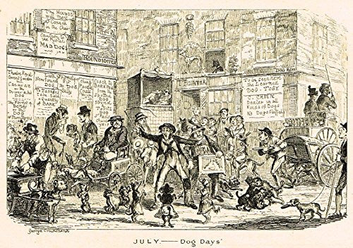 Cruikshank's Almanack - "JULY - DOG DAYS" - Engraving - 1836