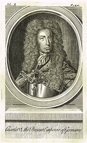 Antique Portrait - "CHARLES VI, EMPEROR OF GERMANY" - Engraving - c1750