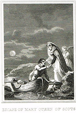 Miniature History of England - ESCAPE OF MARY QUEEN OF SCOTS - Copper Engraving - 1812