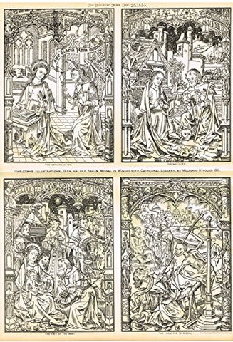 Building News' - "CHRISTMAS ILLUSTRATIONS FROM AN OLD SARIUM MISSAL" - Large Lithograph - 1885