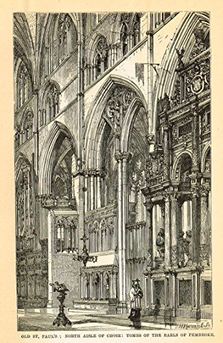 Our National Cathedrals - OLD ST. PAUL'S - CHOIR - Wood Engraving - 1887