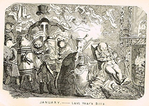 Cruikshank's Almanack - "JANUARY - LAST YEAR'S BILL" - Engraving - 1837