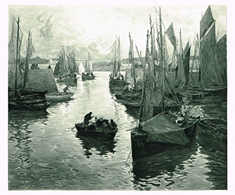 Salons of 1901's "ENTRANCE TO THE OLD DOCK" by F.M.E. LE GOUT-GERARD - Photograveure - 1901