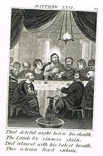 Miller's Scripture History - "THE LAST SUPPER" - Small Religious Copper Engraving - 1839