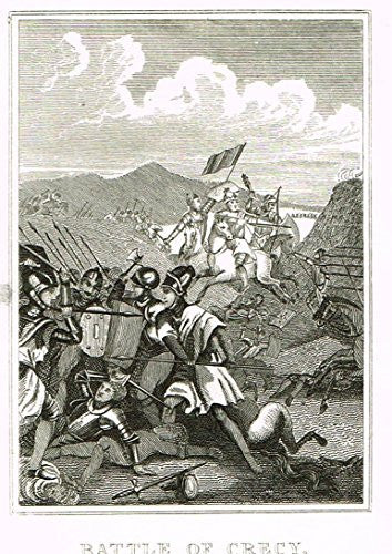 Miniature History of England - BATTLE OF CRECY - Copper Engraving - 1812