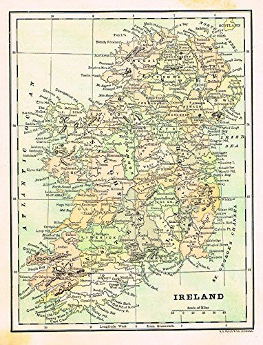 Encyclopedia Map - "IRELAND" - Chromolithograph - 1889