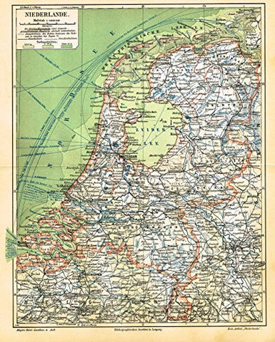 Meyers' Lexicon Map - "NETHERLANDS" - Chromolithograph - 1913