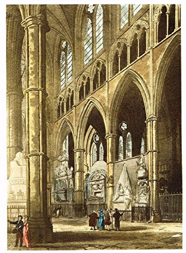 Colored Lithograph - THE INTERIOR OF WESTMINSTER ABBEY by PUGIN - c1895
