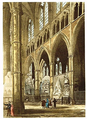 Colored Lithograph - THE INTERIOR OF WESTMINSTER ABBEY by PUGIN - c1895