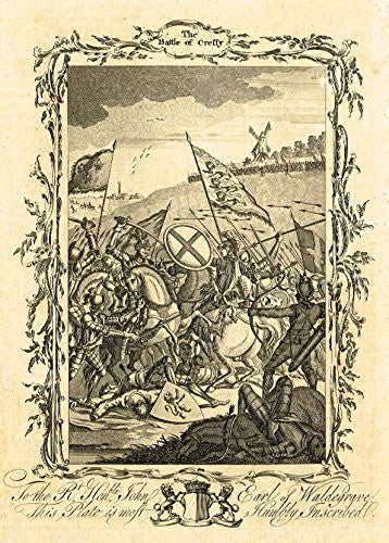 Earl of Waldegrave "THE BATTLE OF CRESSY" - Copper Engraving - 1760