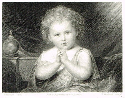 Miniature Print - BABY GIRL by Woolneth - Steel Engraving - c1850