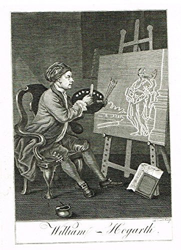 Hogarth's Illustrated - "FRONTISPIECE - HOGARTH PAINTING" - Antique Engraving - 1793